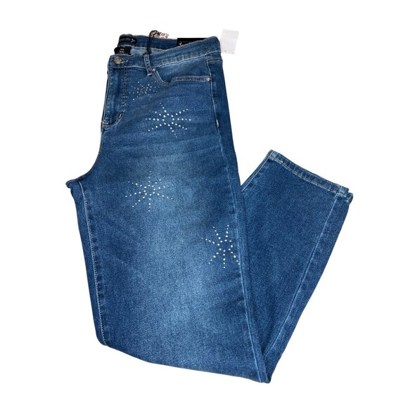 Nanette Belle High Rise Ankle Skinny Jeans Blue With Rhinestone Detail Size 12 - Picture 2 of 16